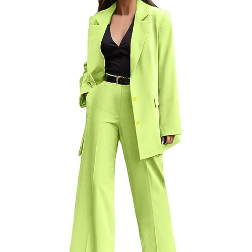 Eauptffy 2PC Damen Hosenanzug Elegant Business Anzug Set Tiefer V-Kragen Hosenanzug Clean Fit Blazer Anzugjacke und Slim Fit Hosen Casual Festlich Sportli Outfit Sommeranzug Candy Color von Eauptffy