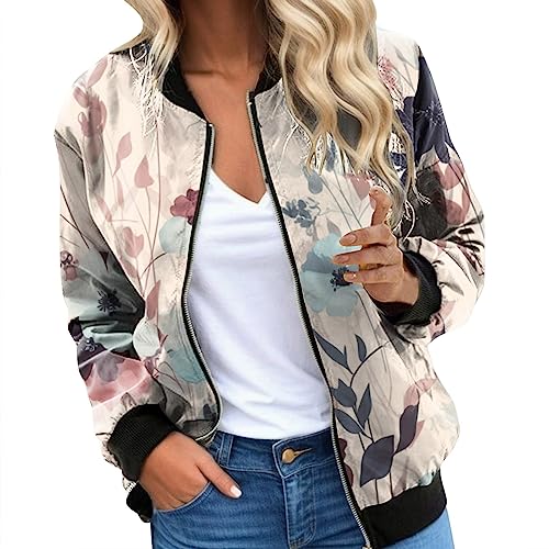 Eauptffy Bomberjacke Damen Bunt, Blouson Damen Sommer, Pilotenjacke Langärmliges Zipper Fliegerjacke Kuschelig Dünne Damen-Jacken Bedruckt Stilvolle Sweatjacke Lässige Schicke Jacken Ladies Winter von Eauptffy