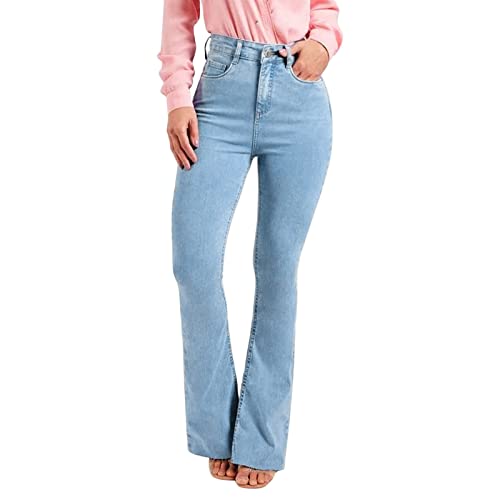 Eauptffy Bootcut Jeans Damen High Waist Schlaghose Y2K Mode Flared Hosen Wide Leg Jeanshosen Baggy Glockenhose Skinny Stretch Jeans Hosen Casual Lose Schlagjeans Lässig Denim Hose Streetwear von Eauptffy