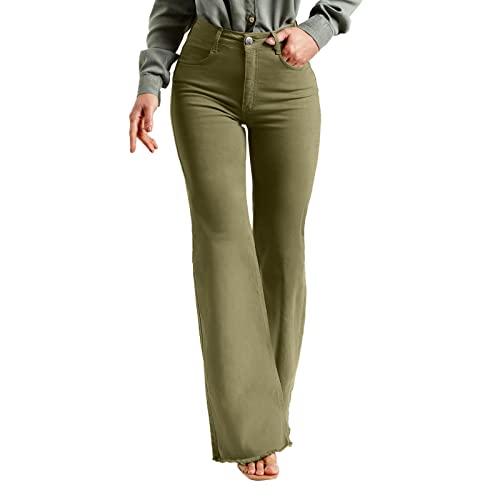 Eauptffy Bootcut Jeans Damen High Waist Schlaghose Y2K Mode Flared Hosen Wide Leg Jeanshosen Baggy Glockenhose Skinny Stretch Jeans Hosen Casual Lose Schlagjeans Lässig Denim Hose von Eauptffy