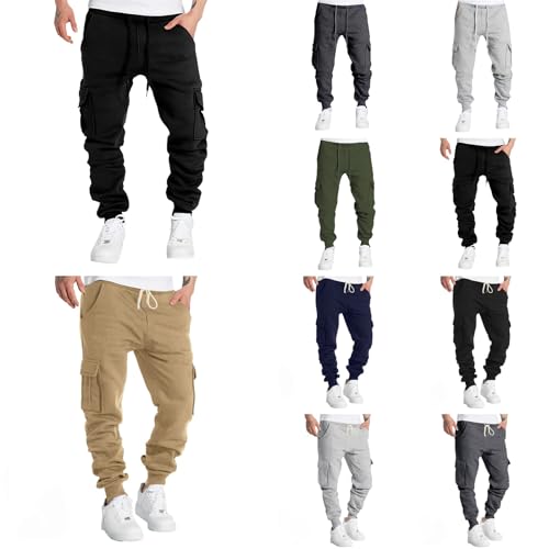 Eauptffy Cargohose Herren, Chino Jogginghose Slim Fit Cargo Hose Mehrere Taschen Sporthose Elastische Taille Bequeme Wanderhose Enges Bein Arbeitshosen Trainingshose Sweathose Freizeithose 2024 von Eauptffy