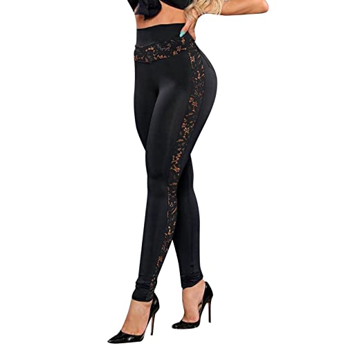 Eauptffy Damen High Waist Leggins Blickdicht Frauen Spitze Hoch Taillierte Weiche Leggings Elastische Bequeme Lässige Yogahosen Lackwäsche Geraffte Hintern Heben Sportleggings Honeycomb Leggins von Eauptffy