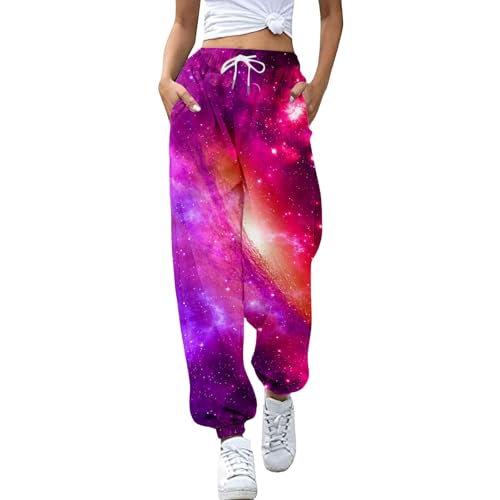 Eauptffy Damen Jogginghose Lang 3D Sterne und Galaxie Bedruckte - Trainingshose High Waist Sporthose Kordelzug mit Tasche Streetwear Baggy Freizeithosen Sweathose Laufhose Sweatpants Frauen von Eauptffy
