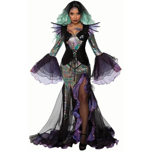 Eauptffy Damen Meerjungfrau Kostüm Halloween Mermaid Bühnenkostüme Pailletten Maxirock Cosplay Karneval Abendkleid Festliches Outfit von Eauptffy