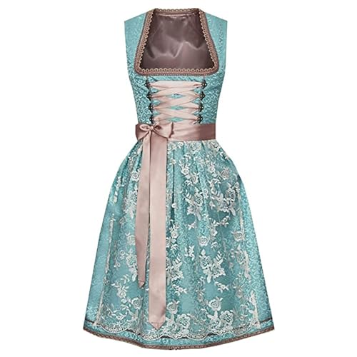 Eauptffy Dirndl Lang Blau, Trachtenkleid Damen Midi, Dirndl Kleider Ärmellose Trachten Retro Elegant Trachtenrock Cosplay Traditionelle Oktoberfest Kostüme Mode Theaterkleider Party von Eauptffy
