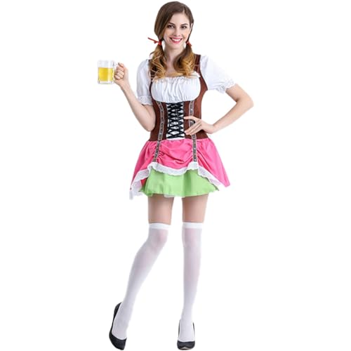 Eauptffy Dirndl Midi Damen, Trachtenkleider Damen Lang, Dirndl-Komplettsets Kurze Ärmel Trachten Retro Elegant Trachtenrock Traditionelle Cosplay Oktoberfest Kleidung Modische Damenkleider Karneval von Eauptffy