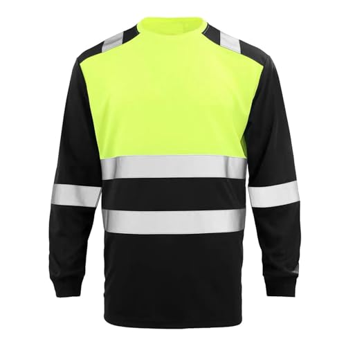 Eauptffy Herren Warnschutz T-Shirt Reflektierende Streifen Schnelltrocknend Radsport Langarm T-Shirt Dünn Bequem Warnschutz Pullover Warn Arbeitsshirt Atmungsaktiv Langarmshirt von Eauptffy