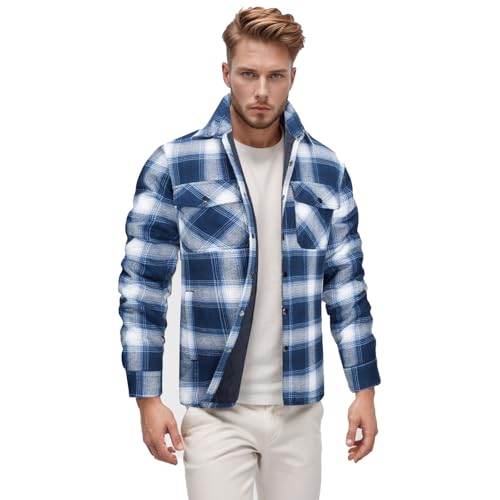 Eauptffy Holzfäller Jacke Herren, Baumwolle Kariert Holzfällerhemd mit Brusttasche Winter Langarm Hemdjacken Männer Warm Fanellhemd Weich Verdickt Übergangsjacke 2024 von Eauptffy