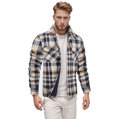 Eauptffy Holzfäller Jacke Herren, Baumwolle Kariert Holzfällerhemd mit Brusttasche Winter Langarm Hemdjacken Männer Warm Fanellhemd Weich Verdickt Übergangsjacke 2024 von Eauptffy