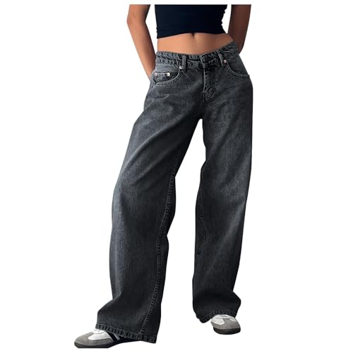 Eauptffy Jeans Damen Baggy Hose Highwaist Jeanshosen Für Jogger Y2k Boyfriend Locker Jean High Waist Weite Clean Girl Aesthetic Clothes Cargohose von Eauptffy
