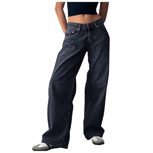 Eauptffy Jeans Damen Baggy Hose Highwaist Jeanshosen Für Jogger Y2k Boyfriend Locker Jean High Waist Weite Clean Girl Aesthetic Clothes Cargohose von Eauptffy