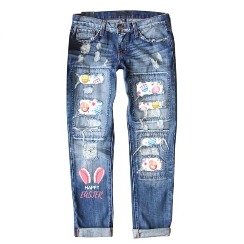 Eauptffy Jeans Damen Weites Bein Low Waist 7/8 Jeans Boyfriend-Jeans Für Damen, Dehnbare, Zerrissene Distressed-Denim-Hose Jeanshosen Stretch Schwarz Jeans Damen Cargohose von Eauptffy