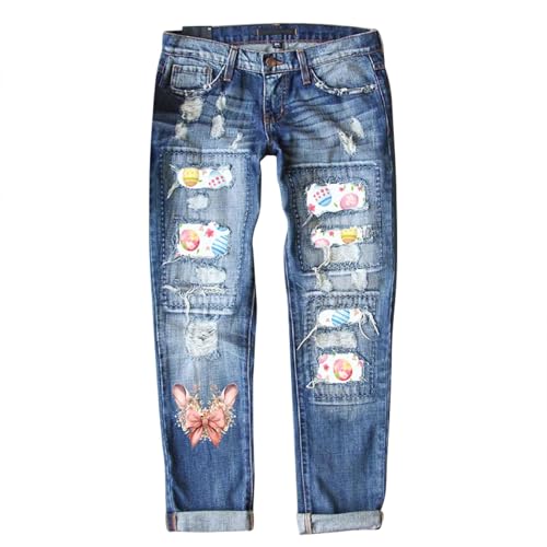 Eauptffy Jeans Damen Weites Bein Low Waist 7/8 Jeans Boyfriend-Jeans Für Damen, Dehnbare, Zerrissene Distressed-Denim-Hose Jeanshosen Stretch Schwarz Jeans Damen Cargohose von Eauptffy