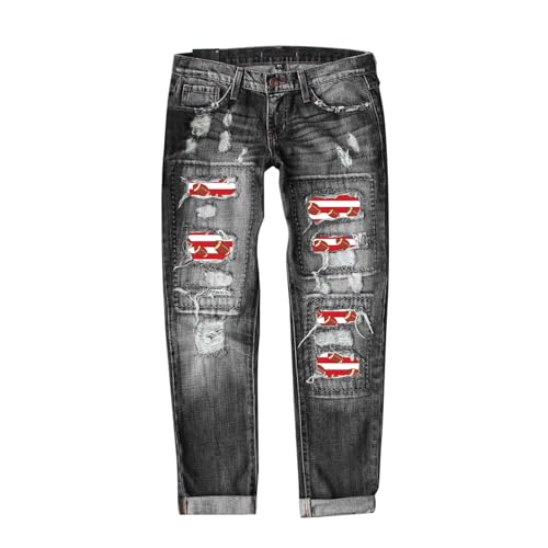 Eauptffy Jeans Damen Weites Bein Low Waist 7/8 Jeans Boyfriend-Jeans Für Damen, Dehnbare, Zerrissene Distressed-Denim-Hose Jeanshosen Stretch Schwarz Jeans Damen Cargohose von Eauptffy