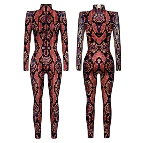 Eauptffy Jumpsuit Damen Rollkragen Simulation 3D-Druck - Fasching Karneval Cosplay Kostüm Bodysuit mit Reißverschluss Halloween Kostüm Ganzkörper Catsuit Glitzer Catsuit Stretch Overall von Eauptffy