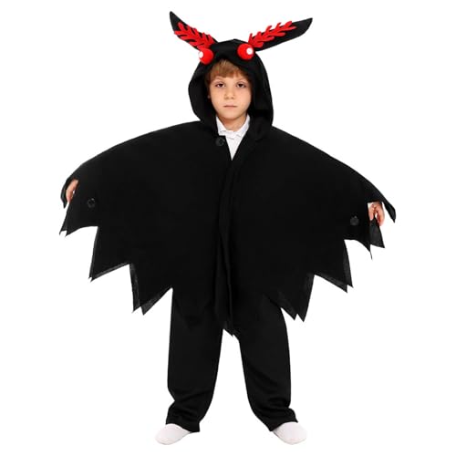 Eauptffy Mothman Kostüm Für Kinder Mothman Cosplay Umhang mit Kapuze Halloween Hooded Cape for Jungen Und Mädchen 3-10Y von Eauptffy