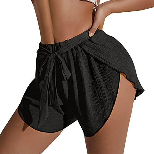 Eauptffy Shorts Radlerhose Sportshorts Leichte Atmungsaktive Lässige Lockere Strandshorts Für Damen Shorts Elastische Bund Capri Shorts Leinen Shorts Lauf Shorts Sweatshorts von Eauptffy