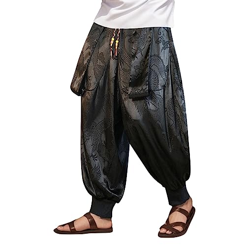 Herren Haremshosen Jogginghose Jogger Hose Freizeithose Schwarze Cargohose Beachshorts Kurze Hosen Freizeithosen Harems Jogging Hose Kleidung Eis Seide Dunkle Hosen Fashion Lose Strand Hosen Retro von Eauptffy