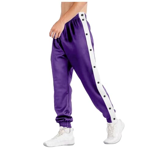 Reha Hose Damen Seitlich zu Öffnen, Jogginghose Lang Knopfleiste Trainingshose Sporthose Button Fitness Sweathose mit Seitlicher Freizeithose Persönlichkeit Seitenschnalle Split Basketball Hosen von Eauptffy