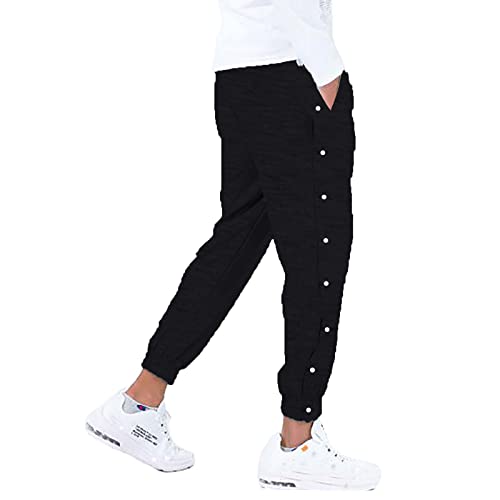 Reha Hose Damen Seitlich zu Öffnen - Jogginghose Sporthose Knopfleiste Trainingshose Lang Freizeithosen Yogahose Streifen Sweathose Lose Casual Gym Fitness Hose Pant mit Elastisches Band und Taschen von Eauptffy