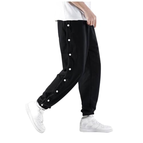 Reha Hose Damen Seitlich zu Öffnen - Jogginghose Sporthose Knopfleiste Trainingshose Lang Freizeithosen Yogahose Streifen Sweathose Lose Casual Gym Fitness Hose Pant mit Elastisches Band und Taschen von Eauptffy