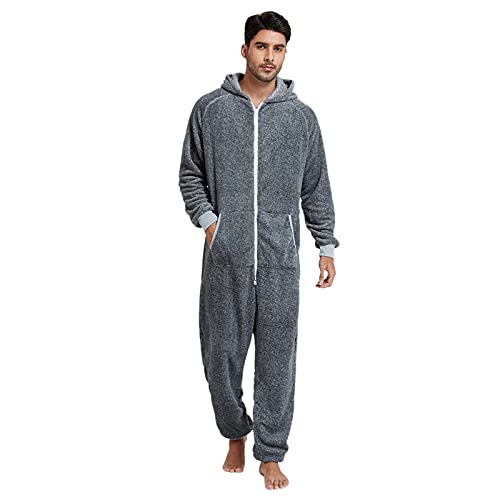 Schlafanzug Pyjama Jumpsuit Einteiler Herren Kurz Jumpsuit Onesie Jogger Overall Jogging Anzug Trainingsanzug Slim Fit Strampler Hose Langarm Sleepwear Männer T-Shirt Lang Jogginganzug (U6-Grey, XXL) von Eauptffy