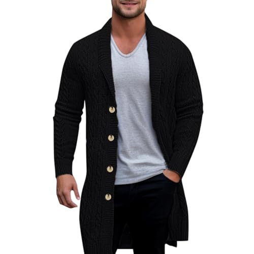 Trachten Jacke, Cardigan Herren Lang, Herrenstrickjacke mit Knöpfe Wolljacke Revers Hals Warm Trachtenjacken Dicker Knitted Winterjacke Solide Basic Sweater mit Taschen Freizeit von Eauptffy
