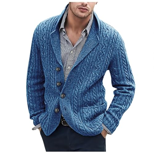 Trachten Janker Herren, Cardigan Herren Lang, Strickcardigan Button Down Strickpullover Revers Warme Sweat-Jacke Fein-Strick Klobig Winterjacke Klassischer Solide Sweaters Langarm Freizeit von Eauptffy