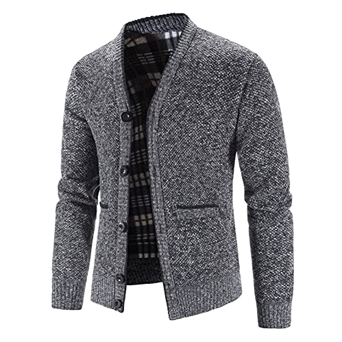 Trachten Strickjacke Herren, Cardigan Herren, Herrenstrickjacke mit Knöpfen Fleecejacke Warm V Ausschnitt Trachtenstrickjacke Gestrickt Dicker Hemd Jacke Solide Trachten Sweater Winter Casual von Eauptffy