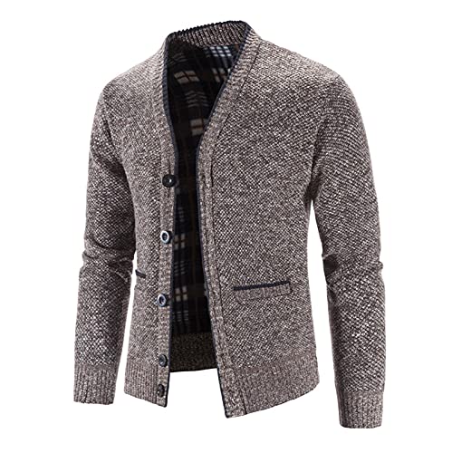 Trachten Strickjacke Herren, Cardigan Herren, Herrenstrickjacke mit Knöpfen Fleecejacke Warm V Ausschnitt Trachtenstrickjacke Gestrickt Dicker Hemd Jacke Solide Trachten Sweater Winter Casual von Eauptffy