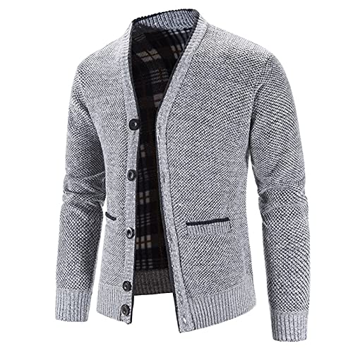 Trachten Strickjacke Herren, Cardigan Herren, Herrenstrickjacke mit Knöpfen Fleecejacke Warm V Ausschnitt Trachtenstrickjacke Gestrickt Dicker Hemd Jacke Solide Trachten Sweater Winter Casual von Eauptffy