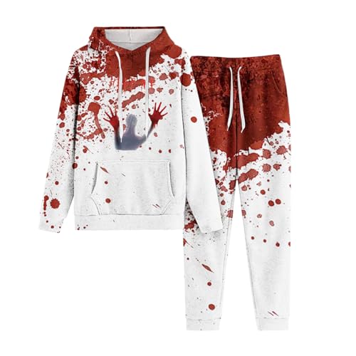 Tracksuit Damen, Kapuzenpulli und Trainingshosen, Kapuzenpullover Set Blut Verletzung Horror Trainingsanzug Zweiteiliger Kappe Sweatsuit Set Lose Lässiges Lounge Set Halloween Mode Sport Set Jogger von Eauptffy