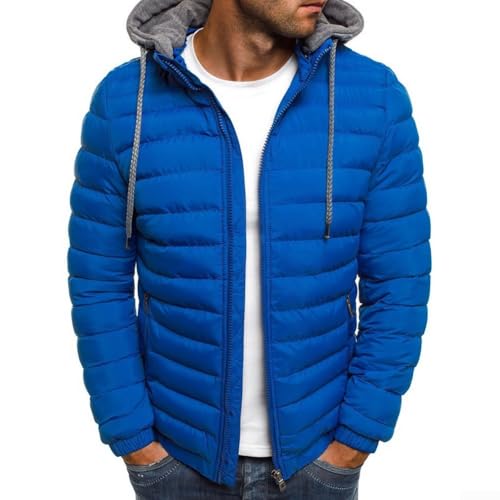 Eawfgtuw Herren Winter Hooded Puffer Jacket Quilted Padded Coat Warm Zip Up Outerwear Casual Thick Bubble Down Jacket for Cold Weather (XL Royal Blue) von Eawfgtuw