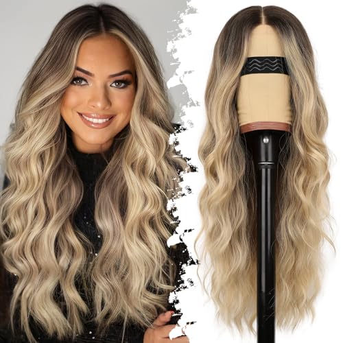Eawwii Ombré-Perücke für Damen, lang, gewellt, 4 x 1 Spitze, natürlicher Haaransatz, klebefrei, für Anfänger, Mittelscheitel, synthetisch, für den täglichen Gebrauch, 66 cm Eawwii Ombré-Perücke für Damen, lang, gewellt, 4 x 1 Spitze, natürlicher Haaransatz, klebefrei, für Anfänger, Mittelscheitel, synthetisch, für den täglichen Gebrauch, 66 cm von Eawwii