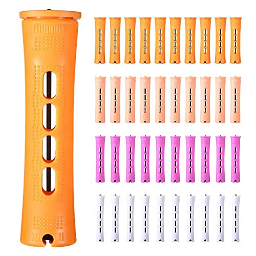 Eayoly 40 Stück Rods Cold Perm Rods Salon Haarrolle mit Gummiband, 4 Größen Hair Rollers Lockenwickler, Perms Friseur Styling Rods DIY Haarwerkzeug für Mädchen Frauen Haare von Eayoly