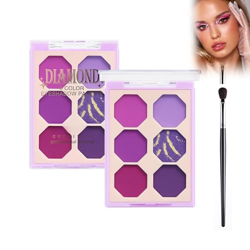 Eazerom 02 6 Colors Violett Lidschatten Palette,Lidschatten Palette mit Brush,Dunkel Rauchig Schimmernd Matt Metallisch Glitter Makeup Palette,Hochpigmentierte Matte Schimmernde Nackte Rauchige von Eazerom