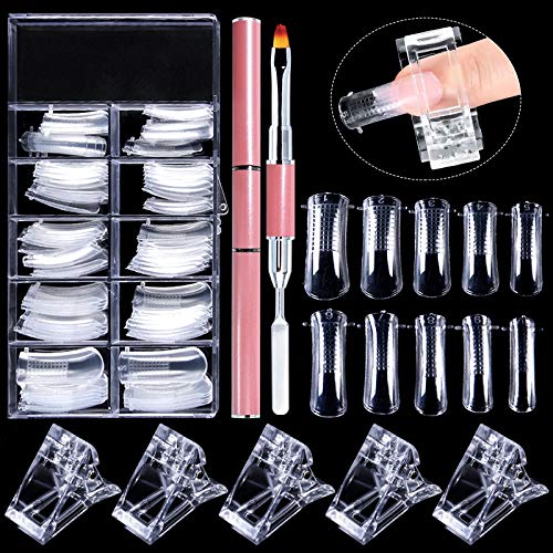 EBANKU Klare Falsche Nägel Tipps Nagelformen, 100 Stück Nagelverlängerung Kit für gelnägel Acryl Nägel mit 1 Stück Dual-Ended Acryl Malpinsel und 5 Stück Nagelspitzen Clip von EBANKU