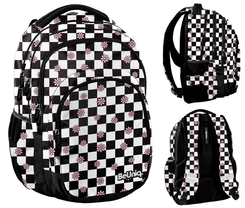 Ebaxx Schulrucksack XL Groß Rucksack Schulranzen Tasche Schul Mädchen Blumen kariert von Ebaxx