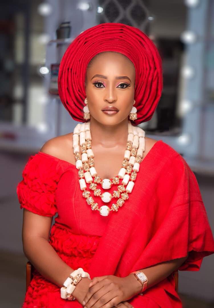 Damen Rot Aso Oke Auto Gele Ready To Wear Brautgele Und Schmuck Set von Ebblyboutique