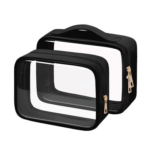 Ebbniur Transparente Make-up-Tasche, TSA-zugelassen, Kulturbeutel, wasserdicht, Kosmetiktasche für Damen, 2 Stück, Schwarz Ebbniur Transparente Make-up-Tasche, TSA-zugelassen, Kulturbeutel, wasserdicht, Kosmetiktasche für Damen, 2 Stück, Schwarz von Ebbniur