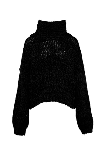 Ebeeza Women's Damen Strickpullover mit Rollkragen und übergroßem Revers Polyester SCHWARZ Größe M/L Pullover Sweater, M von ebeeza