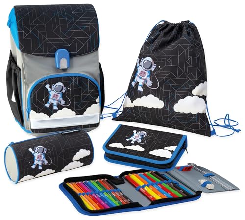 EBERHARD FABER 577653 - EFAlino Schulranzen Set Astronaut, 4-teiliges Set mit Rucksack, Turnbeutel, Schlamperrolle und Federmäppchen von Eberhard Faber