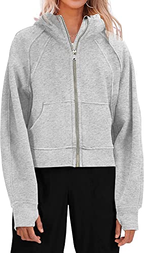 Ebifin Sweatjacke Damen mit Kapuze Zipper Hoodie Jacket Sweatshirt Kapuzenpullover Winter Kapuzenpulli.Hellgrau.XL von Ebifin