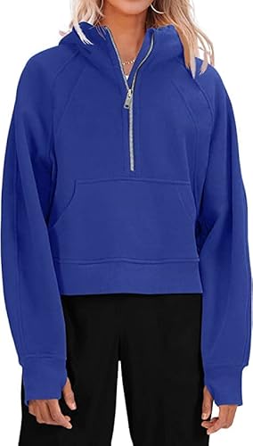 Ebifin Hoodie Damen Kapuzenpullover Half Zip Sweatshirt Langarm Pullover Winter Sweatjacke Kapuzenpullis.Blau.XL von Ebifin