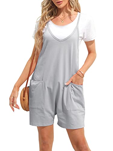 Ebifin Damen Latzhose Kurz Arbeitshose Sommer Lose Overall Jumpsuit Ärmelloser Latzhosen mit Große Taschen.Grau.L von Ebifin