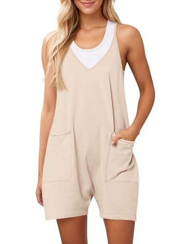 Ebifin Damen Latzhose Kurz Arbeitshose Sommer Lose Overall Jumpsuit Ärmelloser Latzhosen mit Große Taschen.Khaki.L von Ebifin