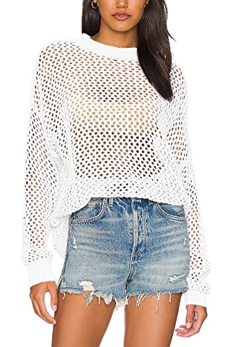 Ebifin Damen Sommer Hollow Out Langarm Häkeln Bikini Badeanzug Strand Cover Up Tunika Top, Weiss/opulenter Garten, Large Ebifin Damen Sommer Hollow Out Langarm Häkeln Bikini Badeanzug Strand Cover Up Tunika Top, Weiss/opulenter Garten, Large von Ebifin