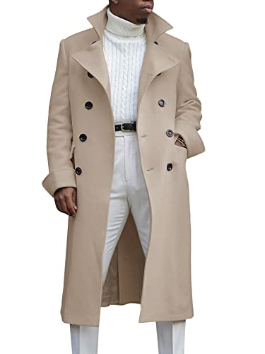 Ebifin Herren Notch Revers Zweireihiger langer Trenchcoat Casual Baumwollmischung Peacoat, Beige, XX-Large von Ebifin