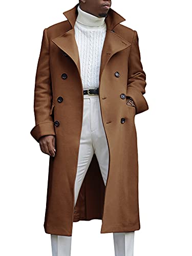 Ebifin Herren Trenchcoat mit Revers, zweireihig, lang, lässig, Baumwollmischung, Peacoat, braun, Medium von Ebifin