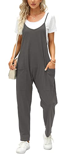 Ebifin Latzhose Damen Arbeitshose Sommer Lose Overall Jumpsuit Ärmelloser Latzhosen mit Große Taschen.Dunkelgrau.M von Ebifin